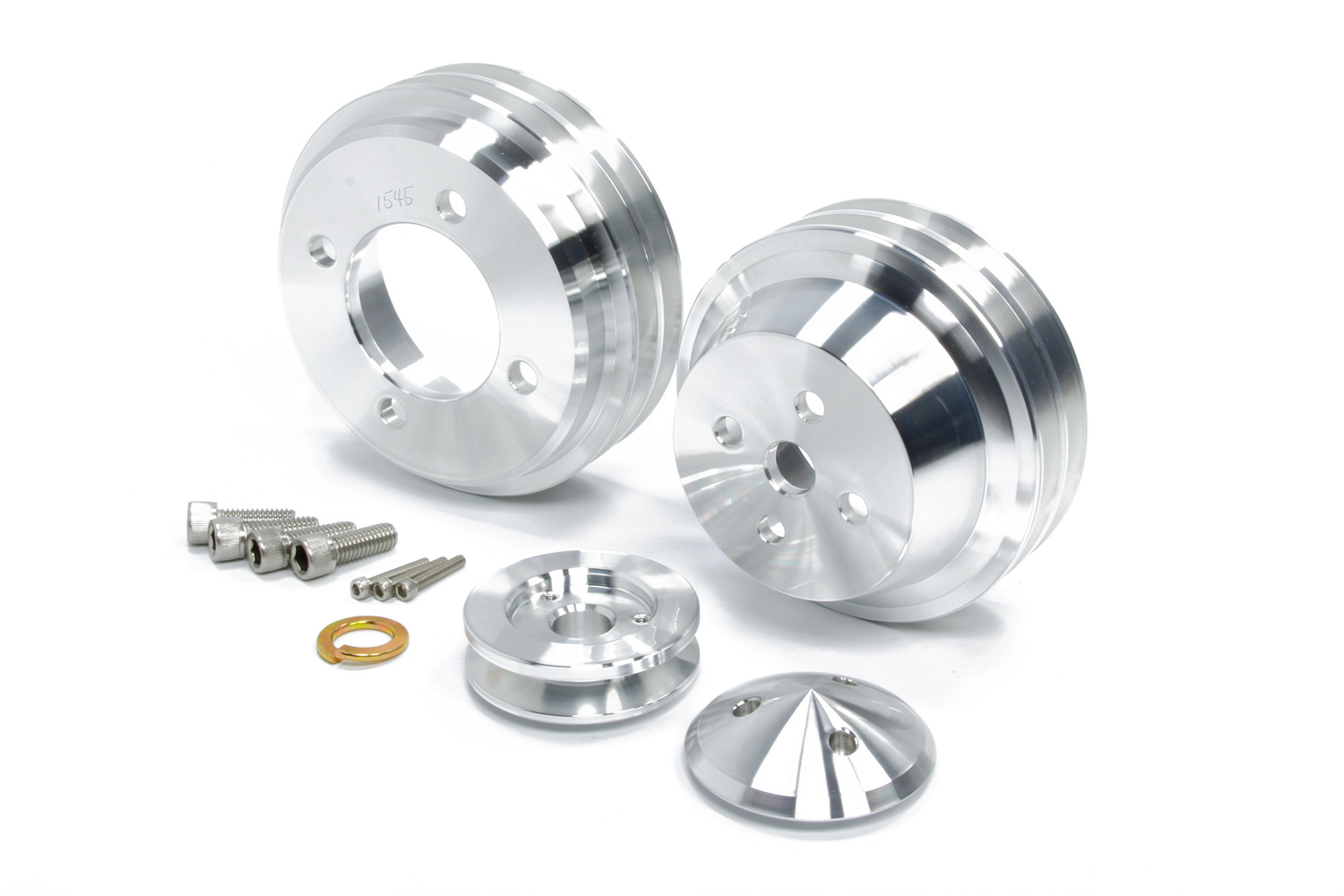 March Performance 1637 Pulley Kit, High Water Flow Ratio, 2 Groove V-Belt, Aluminum, Clear Powder Coat, Small Block Ford, Kit