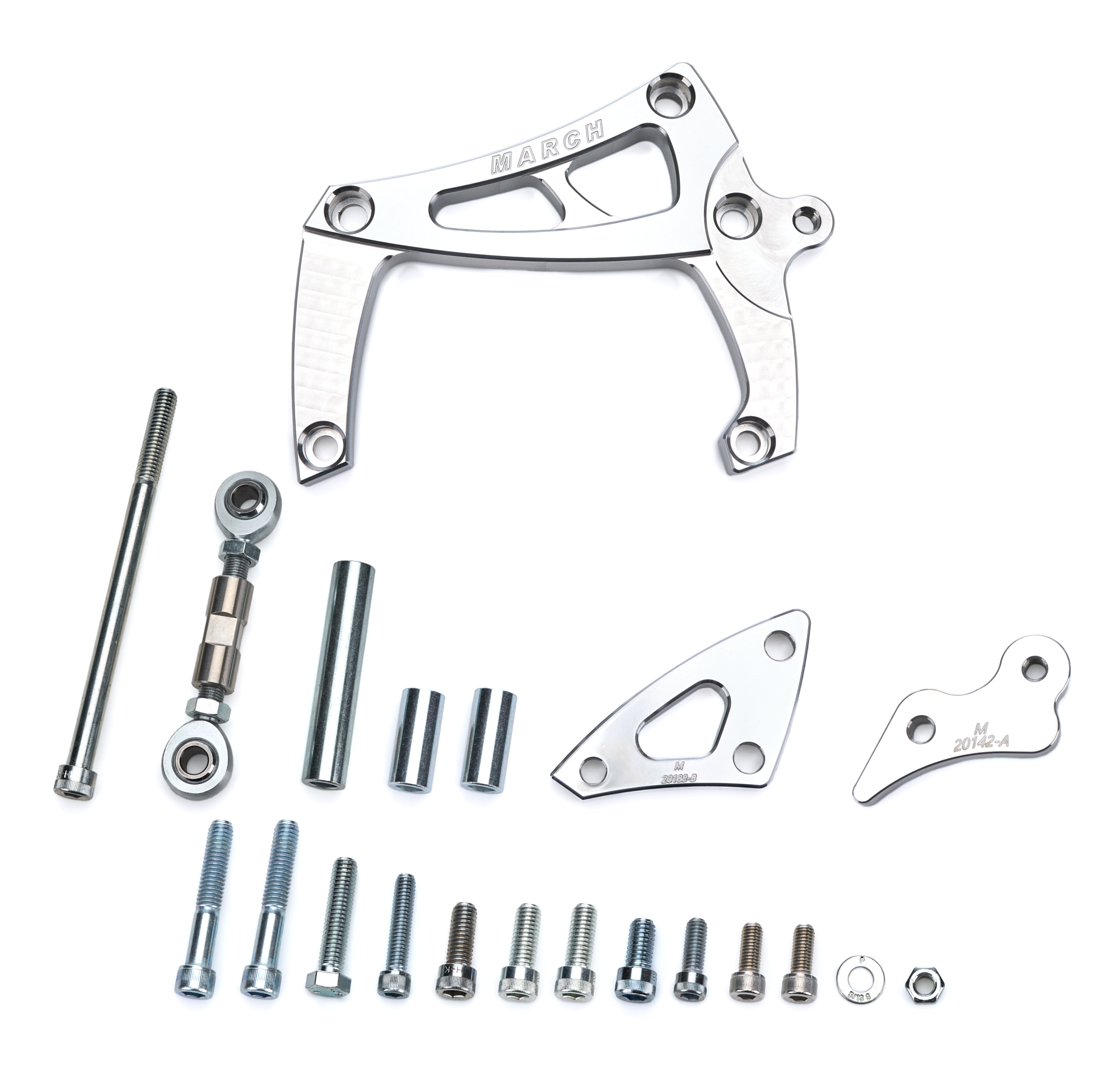 Air Conditioning and Alternator Bracket - Passenger Side - Aluminum - Clear Powder Coat - Long Water Pump - Small Block Chevy - Kit