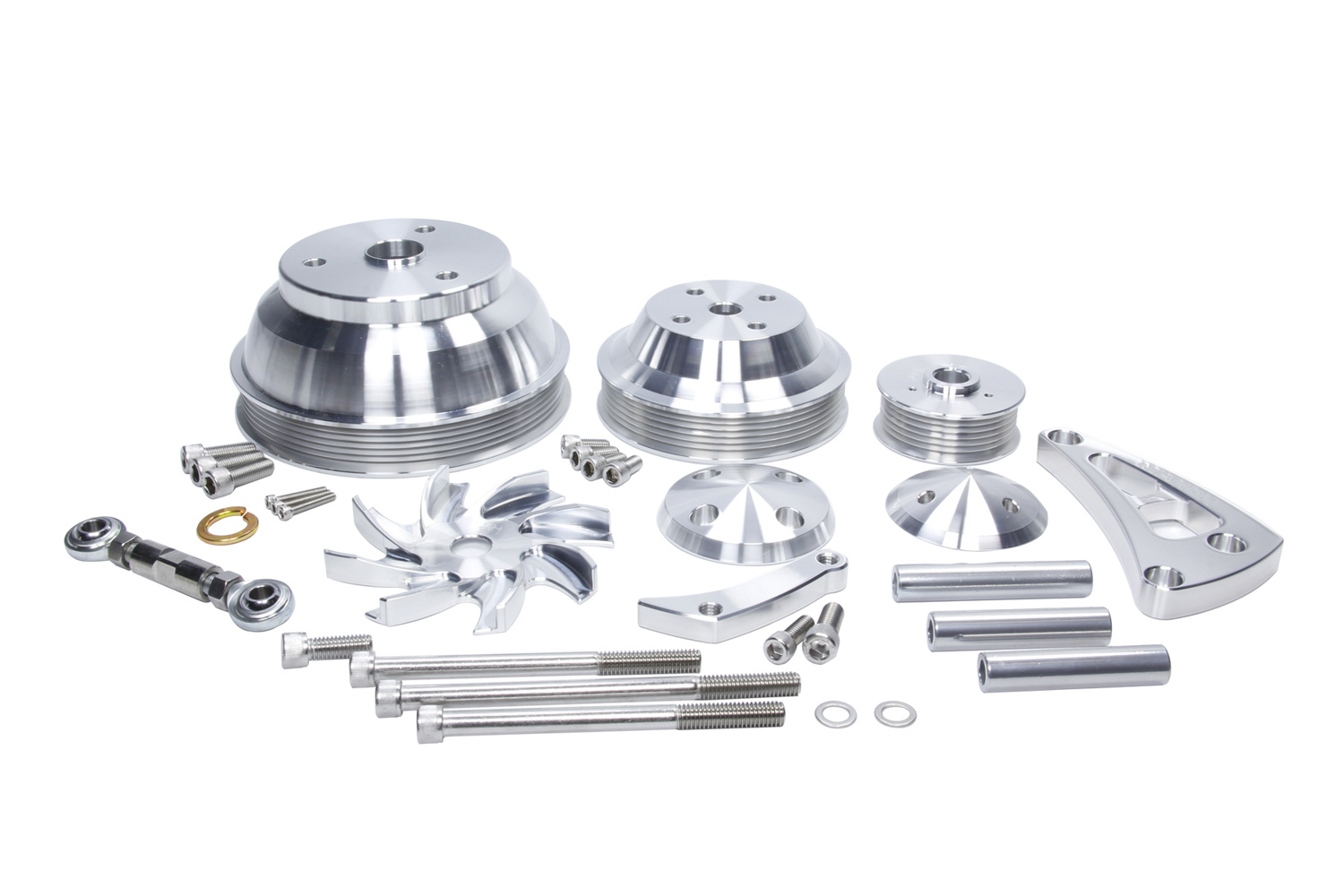 March Performance 22043 Pulley Kit, Ultra, High Water Flow, 6-Rib Serpentine, Aluminum, Clear Power Coat, Mid-Mount, Long Water Pump, Small Block Chevy, Kit
