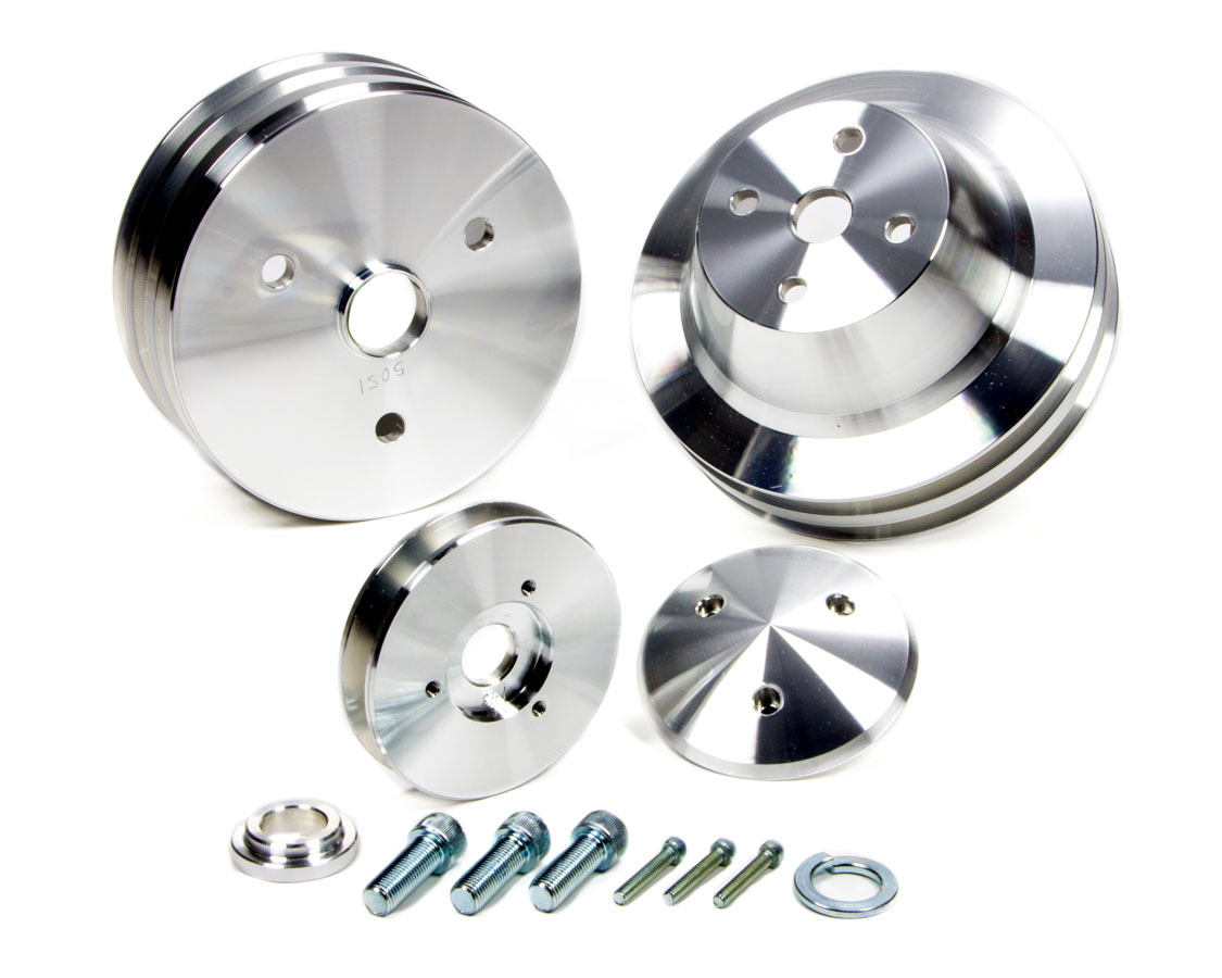 March Performance 5070 Pulley Kit, 3 Groove V-Belt, Aluminum, Clear Powder Coat, Short Water Pump, Small Block Chevy, Chevy Corvette 1971-82, Kit