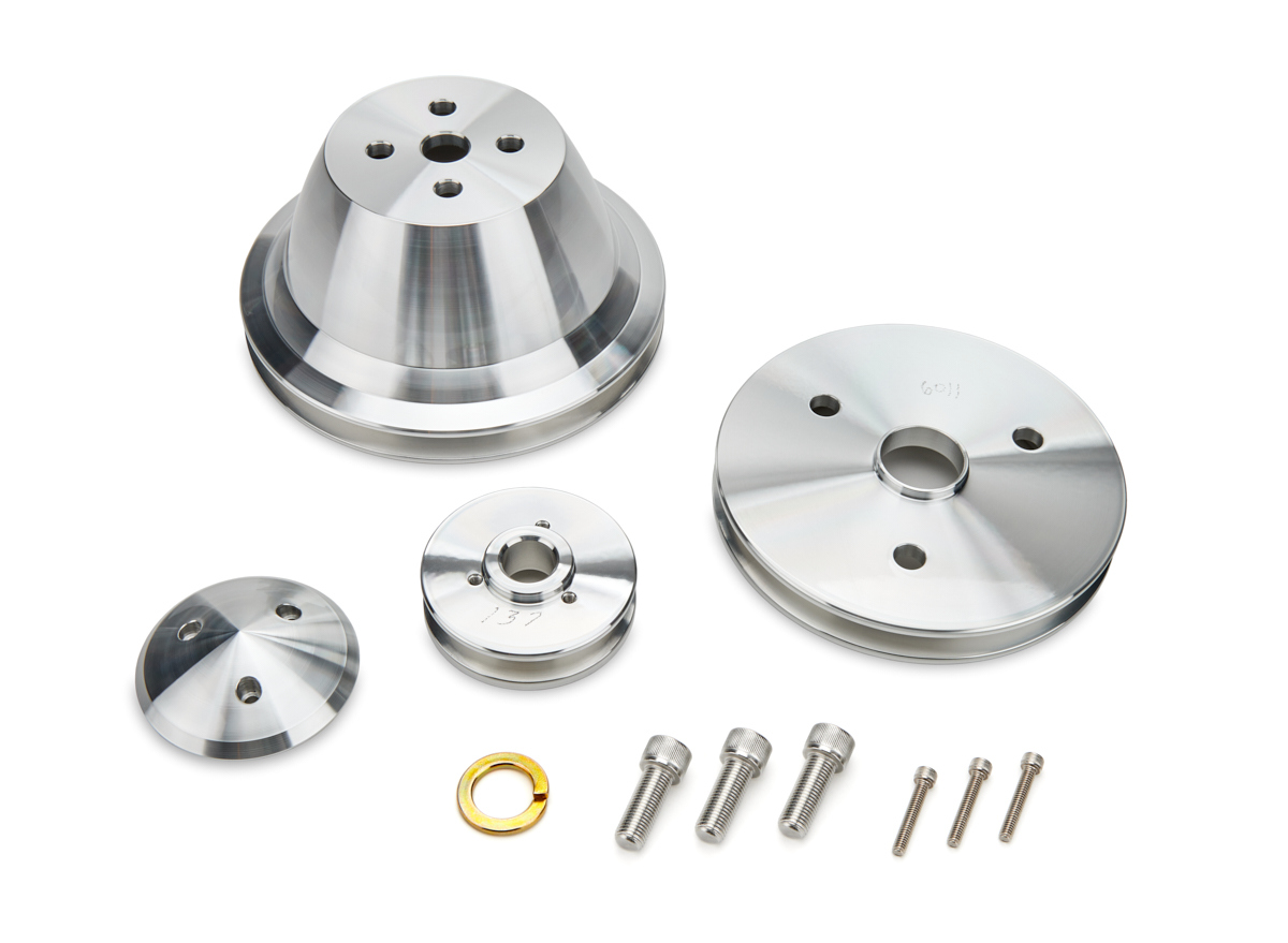 March Performance 6010 Pulley Kit, Performance Ratio, 1 Groove V-Belt, Aluminum, Clear Powder Coat, Short Water Pump, Small Block Chevy, Kit