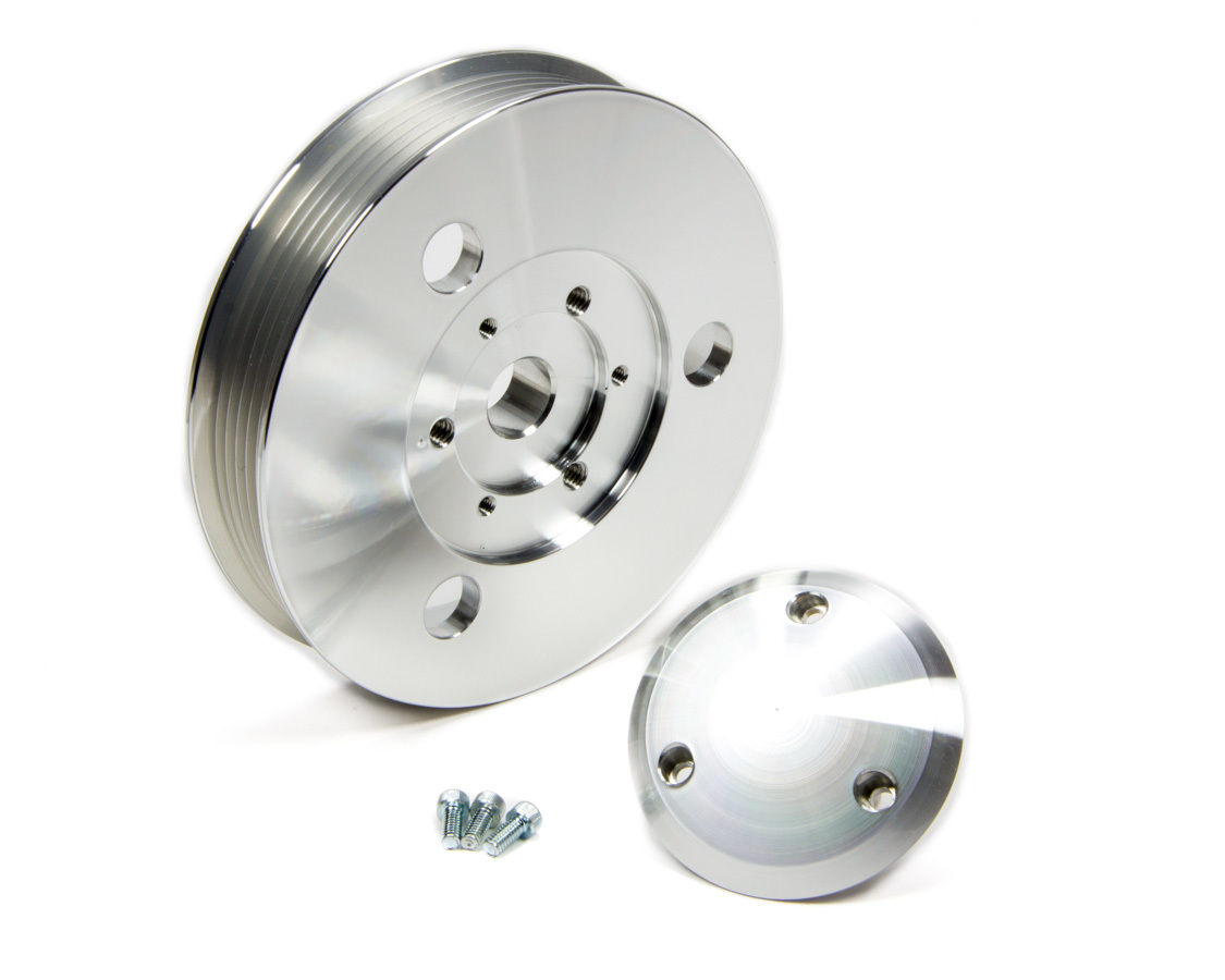 March Performance 619 Power Steering Pulley, Serpentine, 6-Rib, 17 mm Press-On, 5.500 in Diameter, Aluminum, Clear Powder Coat, GM Pumps, Each
