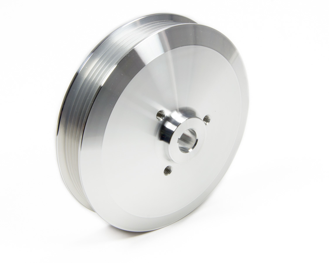 March Performance 623 Power Steering Pulley, Serpentine, 6-Rib, Bolt-On, 6.000 in Diameter, Aluminum, Clear Powder Coat, Long Water Pump, GM Pumps, Each