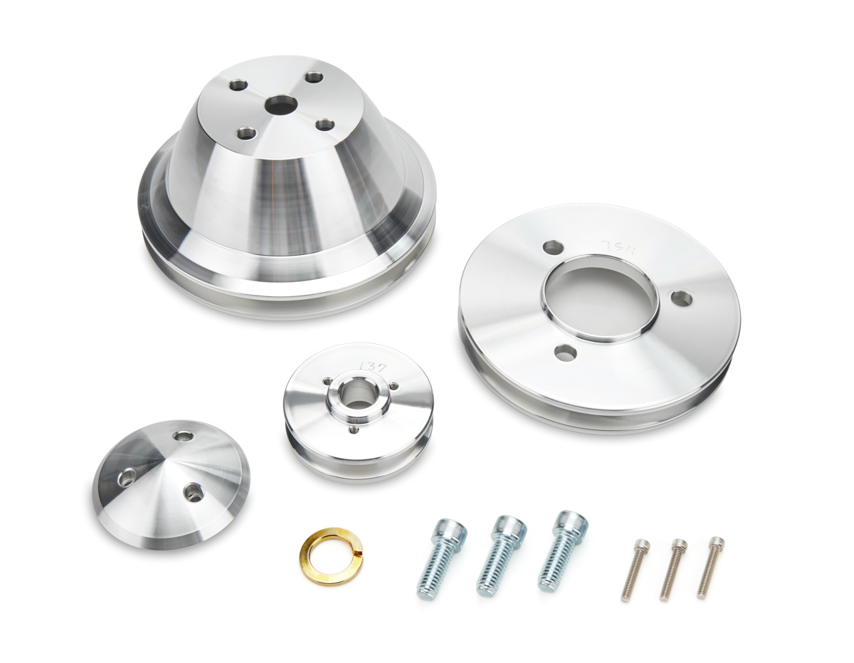 March Performance 7510 Pulley Kit, Performance Ratio, 1 Groove V-Belt, Aluminum, Clear Powder Coat, Short Water Pump, Big Block Chevy, Kit