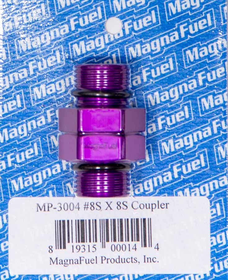 Magnafuel MP-3004 Fitting, Adapter, Straight, 8 AN Male O-Ring to 8 AN Male O-Ring, Aluminum, Purple Anodized, Each