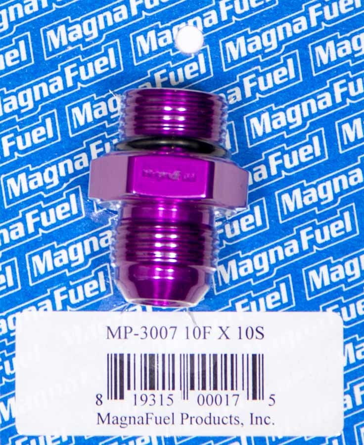 Magnafuel MP-3007 Fitting, Adapter, Straight, 10 AN Male to 10 AN Male O-Ring, Aluminum, Purple Anodized, Each
