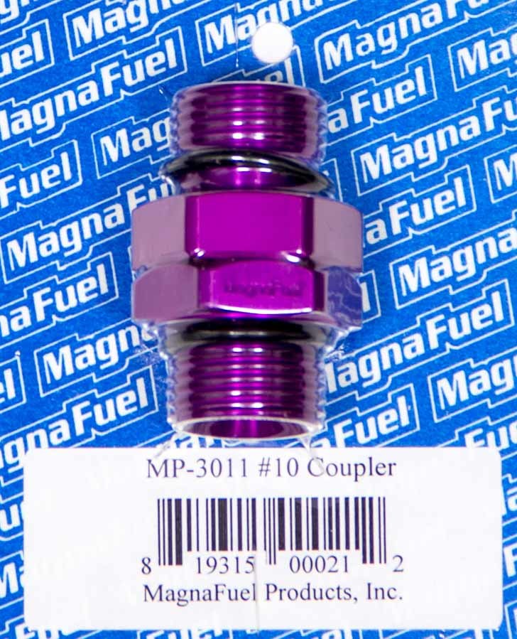 Magnafuel MP-3011 Fitting, Adapter, Straight, 10 AN Male O-Ring to 10 AN Male O-Ring, Aluminum, Purple Anodized, Each