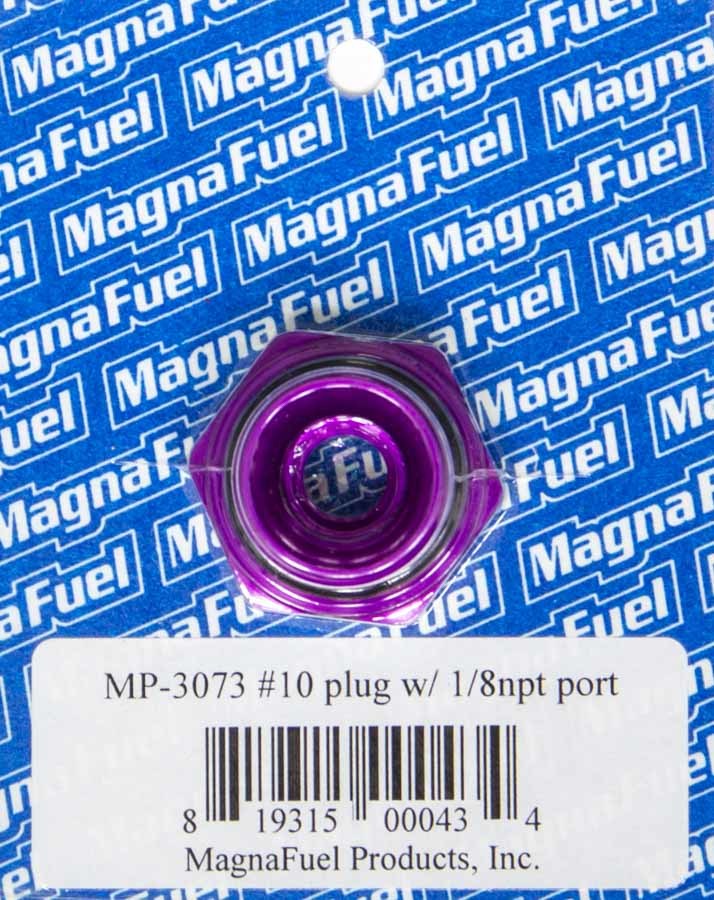 Magnafuel MP-3073 Fitting, Plug, 10 AN Male O-Ring, 1/8 in NPT Female Port, Hex Head, Aluminum, Purple Anodized, Each
