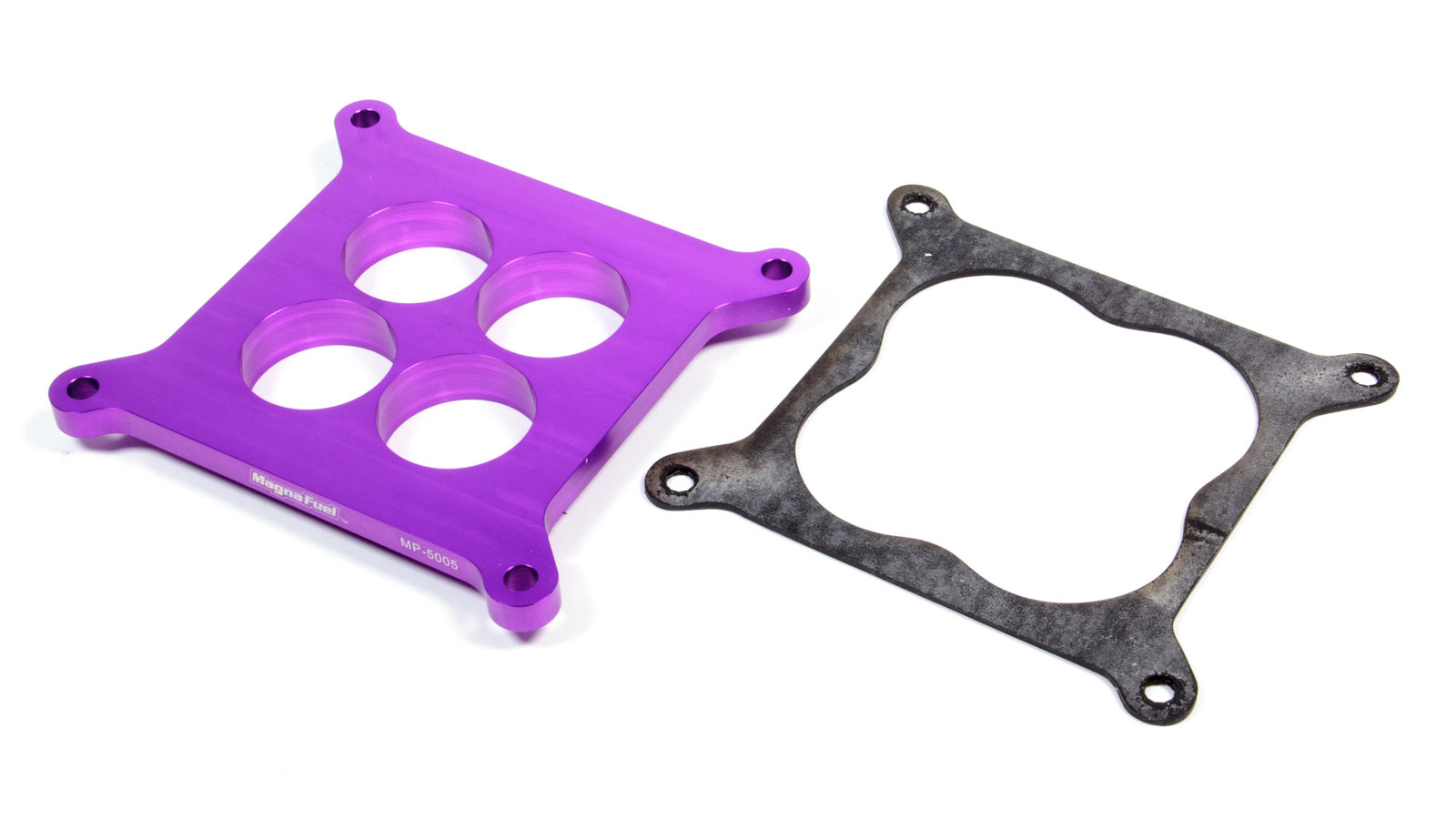 Magnafuel MP-5005 Anti-Reversion Plate, 1/2 in Thick, 1.687 in Bores, Square Bore, Gasket Included, Aluminum, Purple Anodized, Each