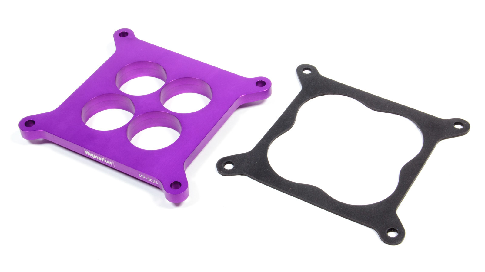 Magnafuel MP-5006 Anti-Reversion Plate, 1/2 in Thick, 1.750 in Bores, Square Bore, Gasket Included, Aluminum, Purple Anodized, Each