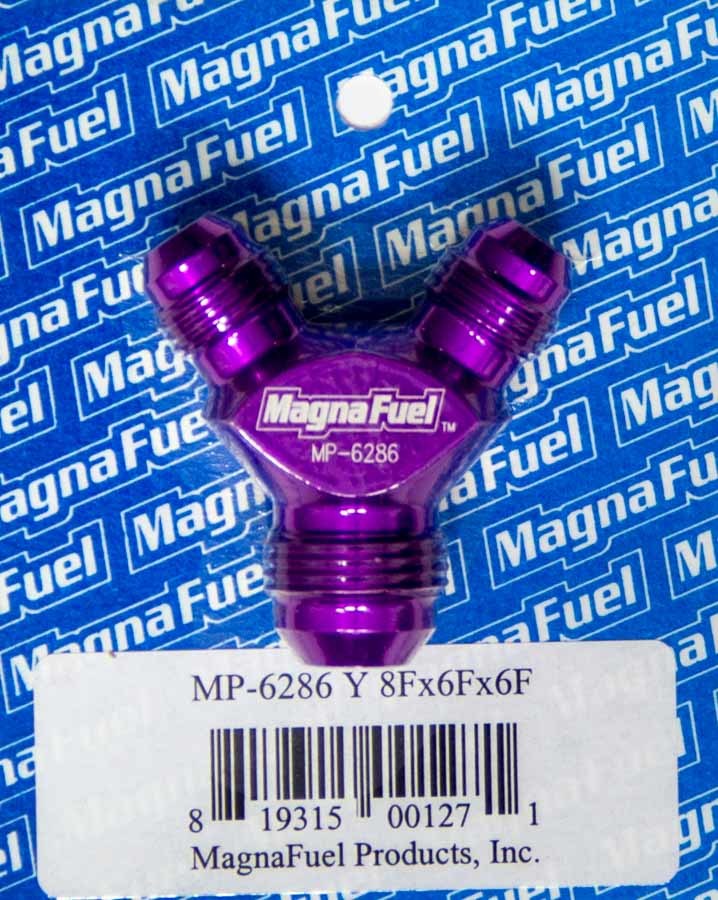 MagnaFuel Y-Fittings MP-6286 Fitting, Y, -8 AN/-6 AN/-6 AN Male All, Aluminum, Purple Anodized, Each thumbnail 3
