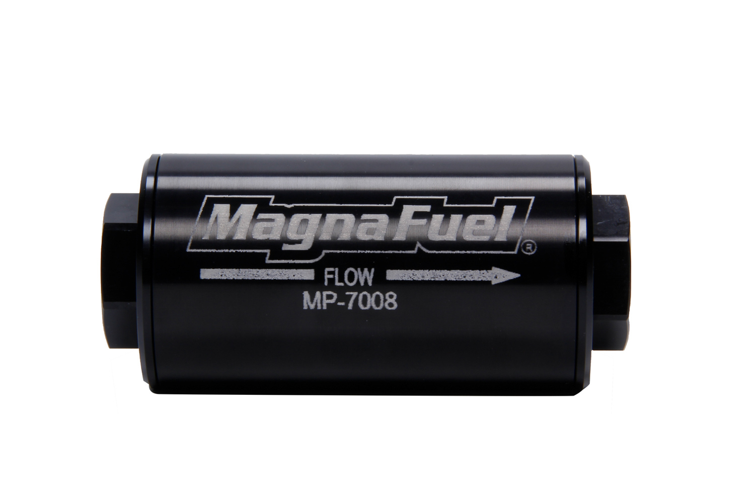 Magnafuel MP-7008-BLK Fuel Filter, In-Line, 25 Micron, Stainless Element, 10 AN Female O-Ring Inlet, 10 AN Female O-Ring Outlet, Aluminum, Black Anodized, Each
