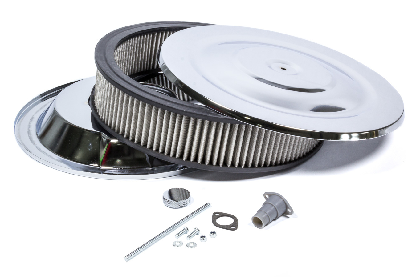 Air Cleaner Assembly - Easy Flow - 14 in Round - 3 in Tall - 5-1/8 in Carb Flange - Drop Base - Steel - Chrome - Kit