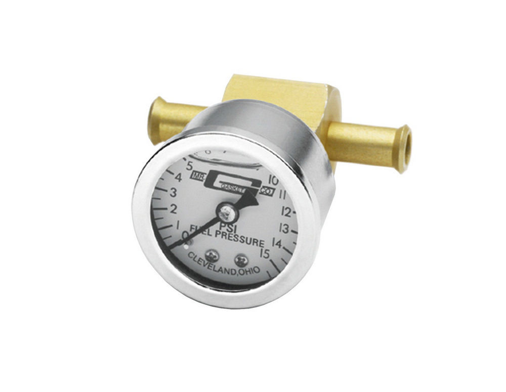 Mr. Gasket 1564 Fuel Pressure Gauge, 0-15 psi, Mechanical, Analog, 1-1/2 in Diameter, Liquid Filled, 1/8 in NPT Port, Adapter Fitting, White Face, Kit