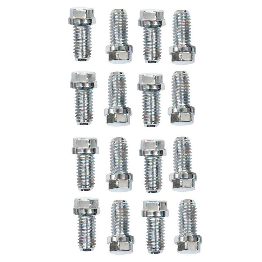 Mr. Gasket 2211G Header Bolt, 3/8-16 in Thread, 0.750 in Long, Hex Head, Stainless, Polished, Big Block Chevy / Small Block Ford, Set of 16