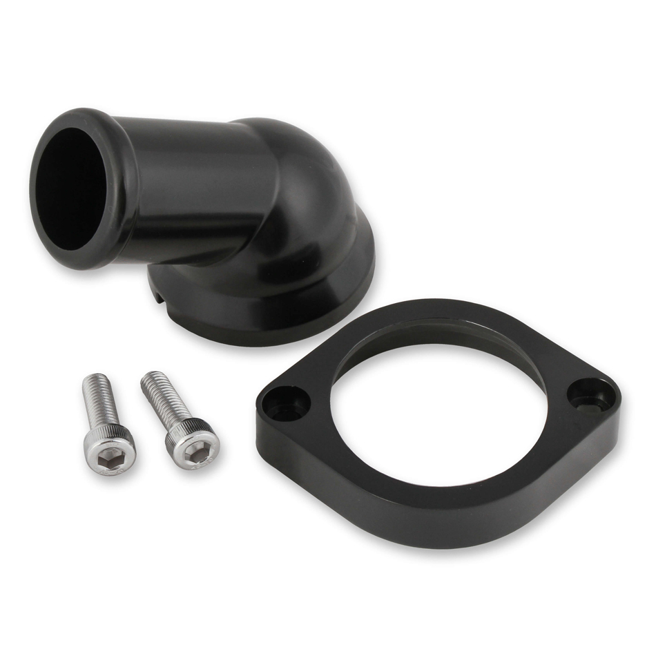 Mr. Gasket 2670BK Water Neck, 60 Degree, 1-1/2 in ID Hose, Swivel, O-Ring, Hardware Included, Aluminum, Black Anodized, GM LS-Series, Each