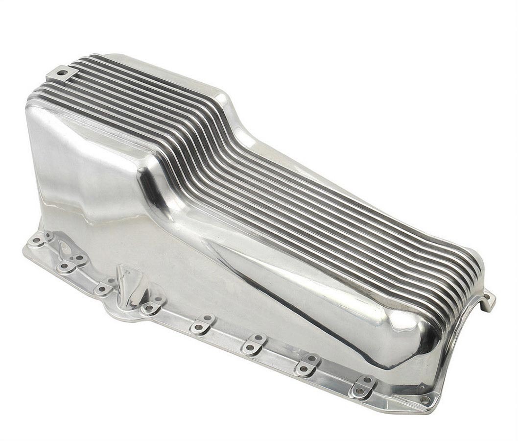 Mr. Gasket 5415 Engine Oil Pan, Finned, Rear Sump, 4 qt, 8 in Deep, Aluminum, Polished, Small Block Chevy, Each