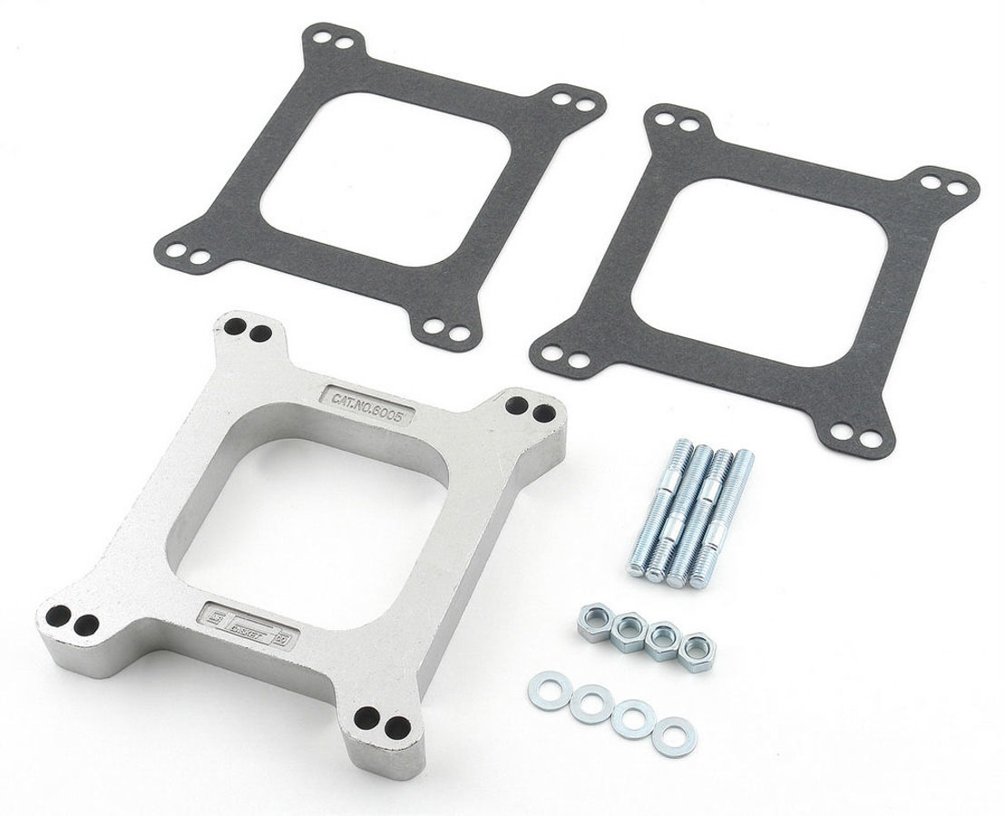 Mr. Gasket 6005 Carburetor Spacer, 1 in Thick, Open, Square Bore, Hardware Included, Aluminum, Natural, Each