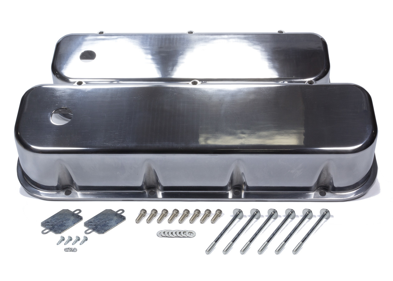 Mr. Gasket 6858G Valve Cover, Tall, Breather Holes, Hardware Included, Aluminum, Polished, Big Block Chevy, Pair