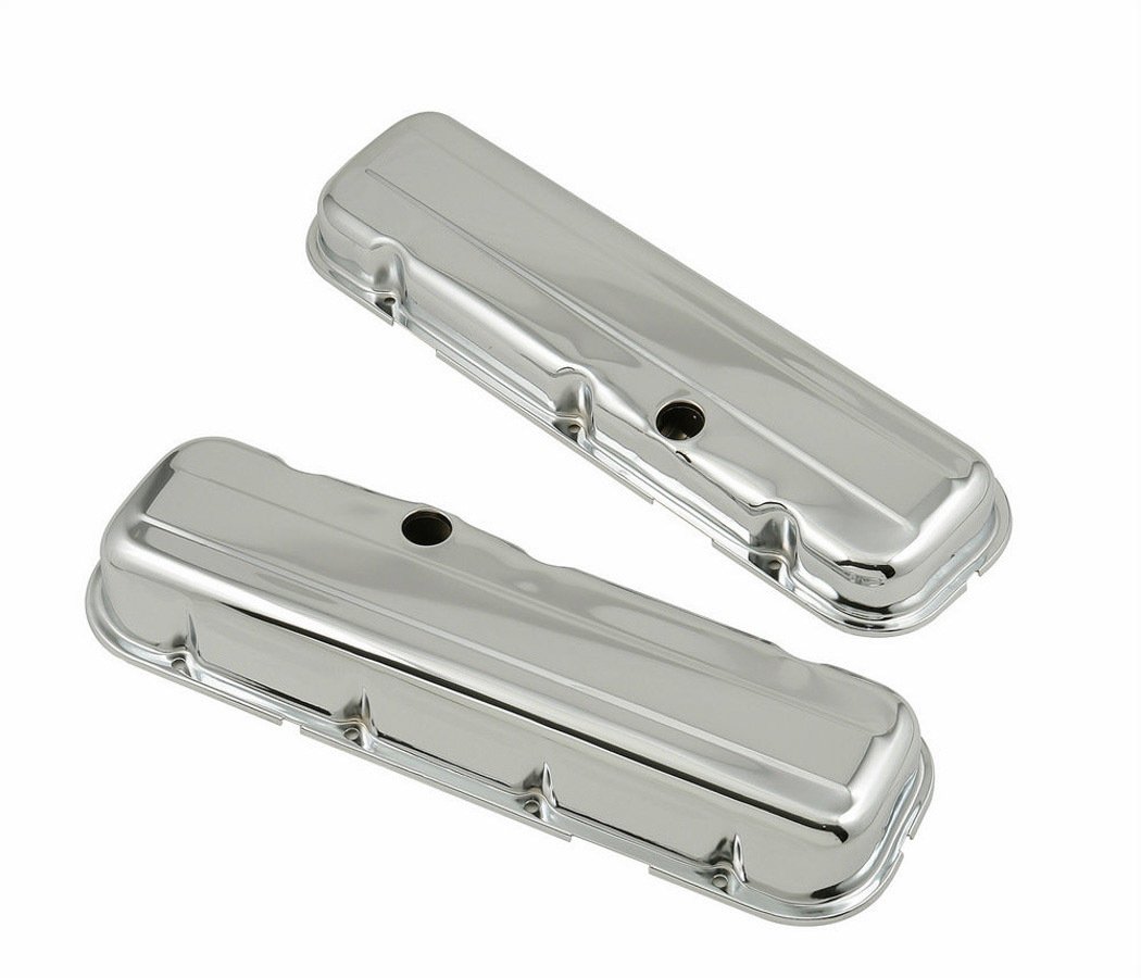 Mr. Gasket 9803 Valve Cover, Stock Height, Baffled, Breather Hole, Steel, Chrome, Big Block Chevy, Kit