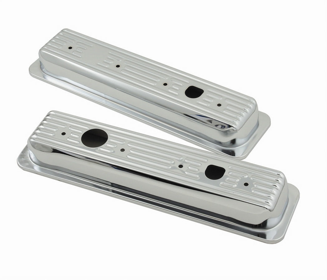 Mr. Gasket 9847 Valve Cover Cap, Fits Over Factory Cover, Steel, Chrome, Center Bolt, Small Block Chevy, GM Truck, Pair