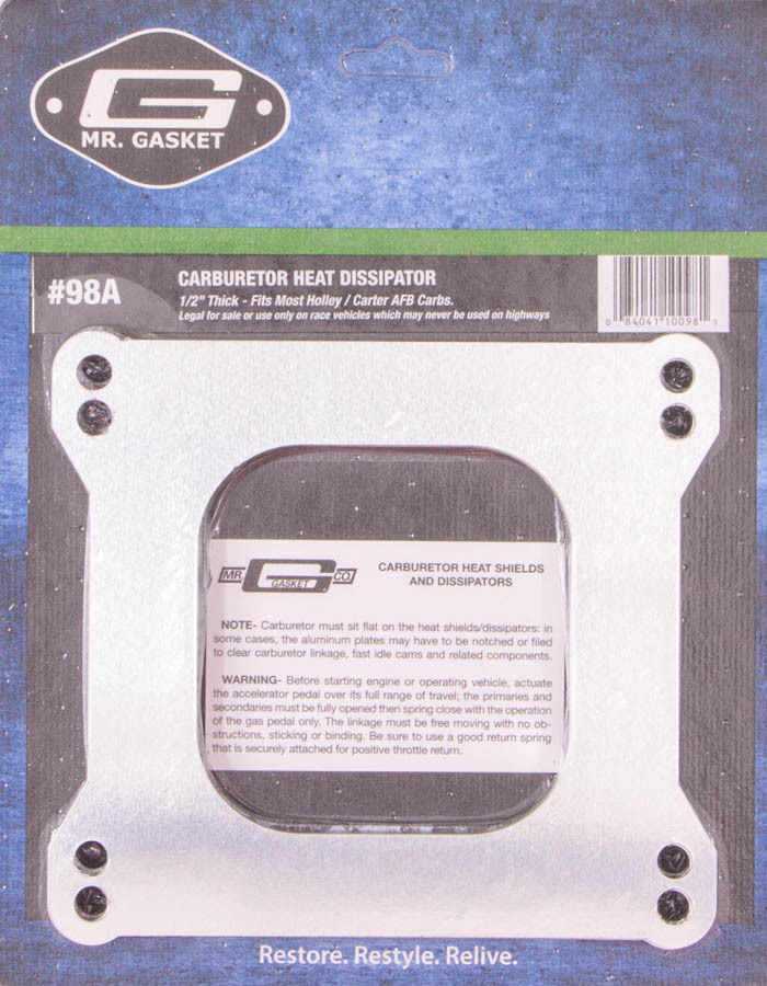 Mr. Gasket 98A Carburetor Spacer, Heat Dissipater, 1/2 in Thick, Open, Aluminum, Holley 3-Barrel / Ram Manifold, Kit