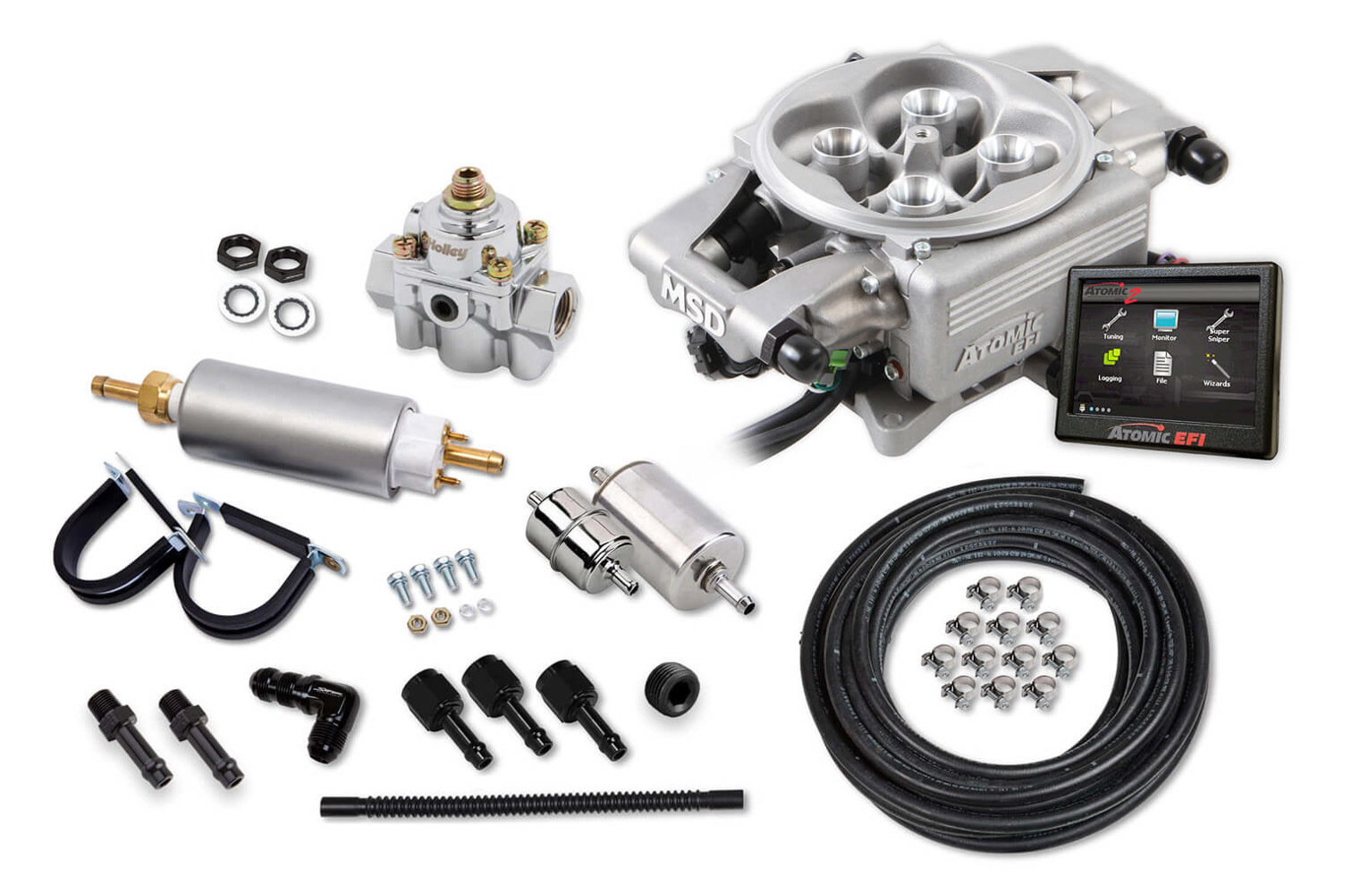 MSD Ignition 2900-2 Fuel Injection, Atomic EFI 2, Throttle Body, Square Bore, 100 lb/hr Injectors, Cast Aluminum, Natural, Kit