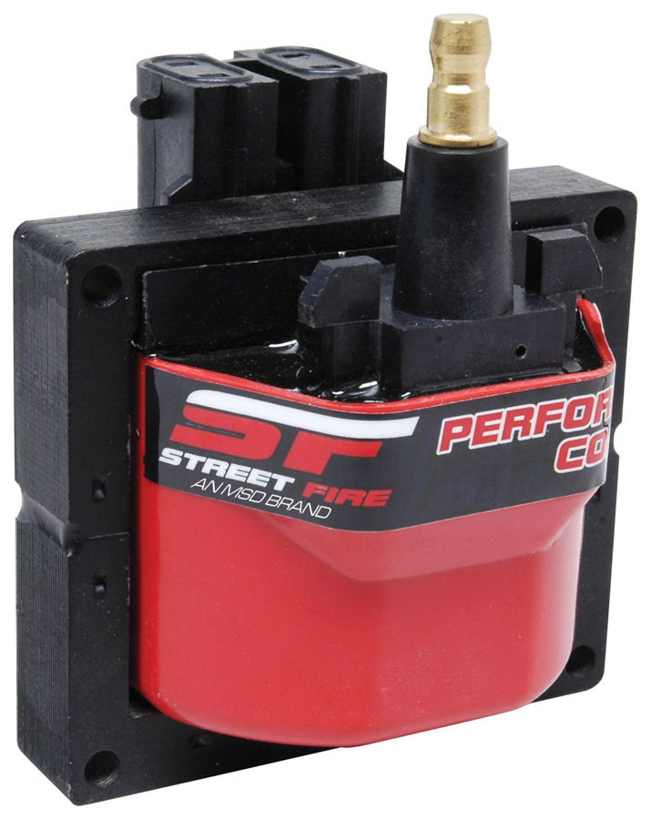 MSD Ignition 5526 Ignition Coil, Street Fire, E-Core, Male HEI, Black / Red, GM Dual Connect, Each