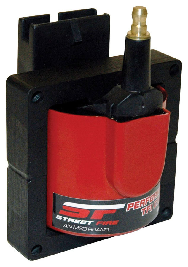 MSD Ignition 5527 Ignition Coil, Street Fire, E-Core, Male HEI, Square, Black / Red, Ford TFI, Each