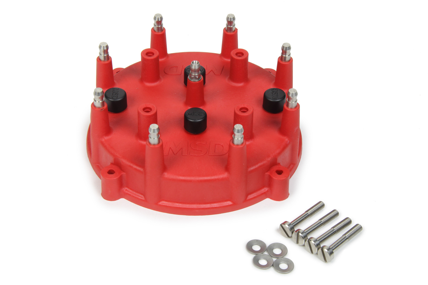 MSD Ignition 7408 Distributor Cap, Pro-Cap, HEI Style Terminals, Stainless Terminals, Screw Down, Red, Vented, MSD Pro Billet, V8, Each