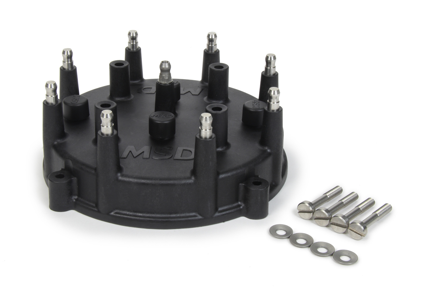MSD Ignition 74083 Distributor Cap, Pro-Cap, HEI Style Terminals, Stainless Terminals, Screw Down, Black, Vented, MSD Pro Billet, V8, Each