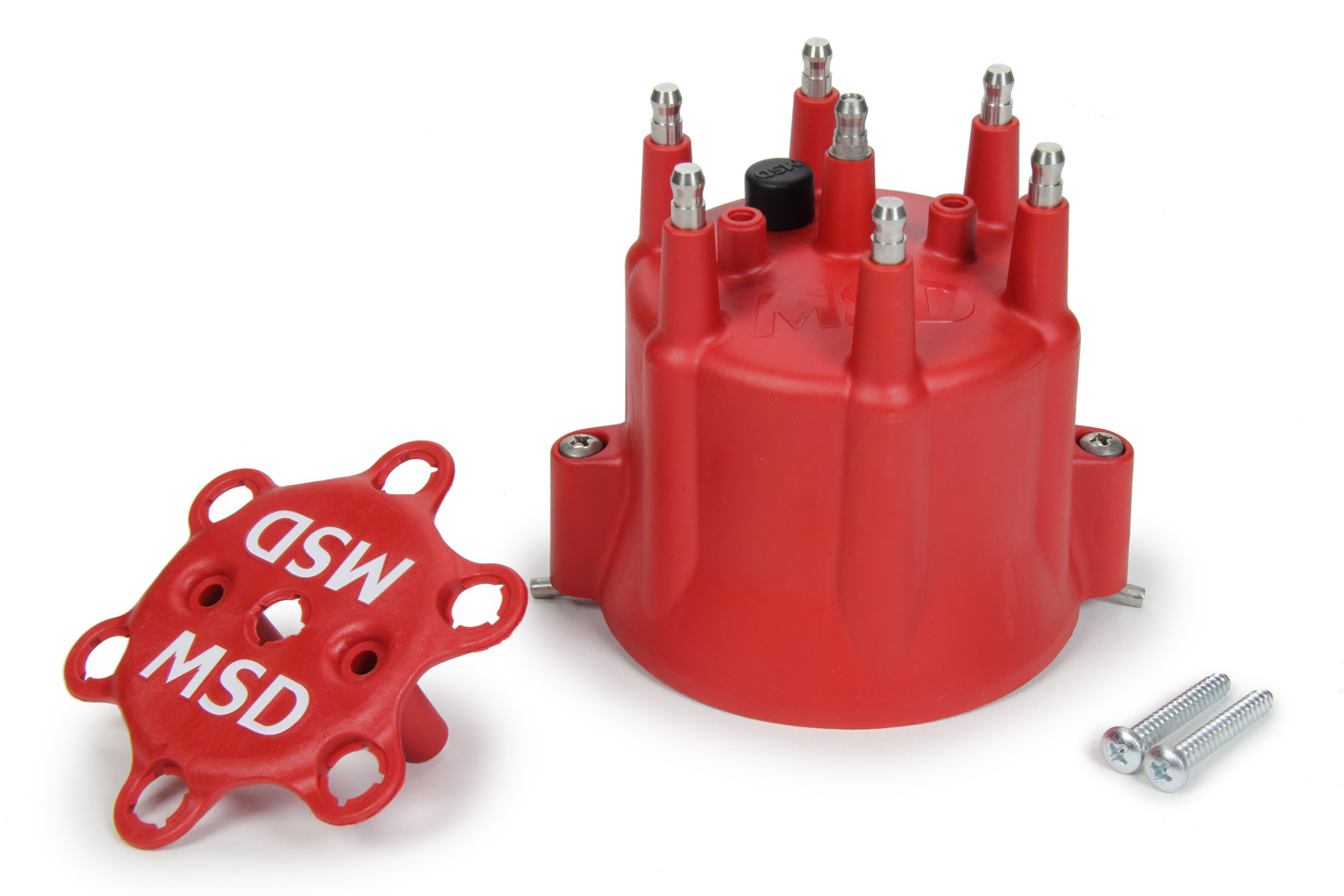 MSD Ignition 8014 Distributor Cap, HEI Style Terminals, Stainless Terminals, Twist Lock, Red, Vented, GM 6-Cylinder / MSD Pro-Billet, Each