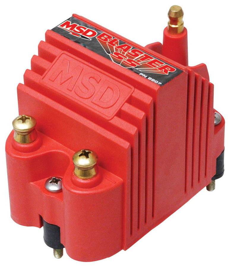 MSD Ignition 8207 Ignition Coil, Blaster SS, E-Core, 0.355 ohm, Male HEI, 40000V, 90 Degree Boot / Terminal Included, Red, Each