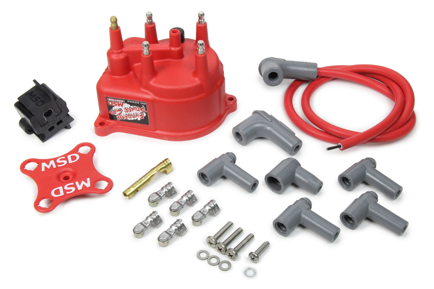 MSD Ignition 82922 Distributor Cap, Extreme Power Cap, HEI Style Terminals, Stainless Terminals, Screw Down, Red, Vented, External Coil, Honda 4-Cylinder, Each