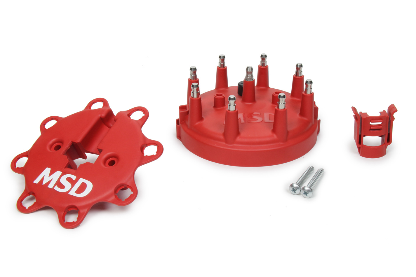 MSD Ignition 8408 Distributor Cap, HEI Style Terminals, Stainless Terminals, Clamp Down, Red, Vented, Ford V8 / MSD Pro-Billet, Each