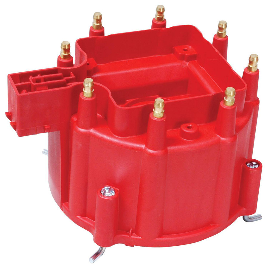 MSD Ignition 8411 Distributor Cap, HEI Style Terminals, Aluminum Terminals, Twist Lock, Red, Non-Vented, GM HEI V8, Each