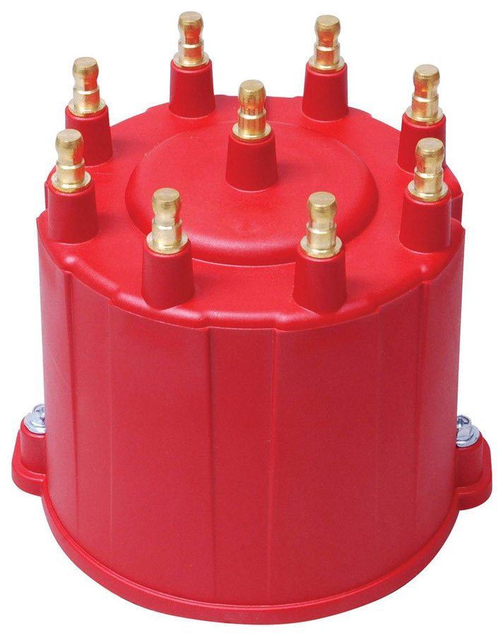 MSD Ignition 8426 Distributor Cap, HEI Style Terminals, Brass Terminals, Screw Down, Red, Non-Vented, GM HEI V8 External Coil, Each