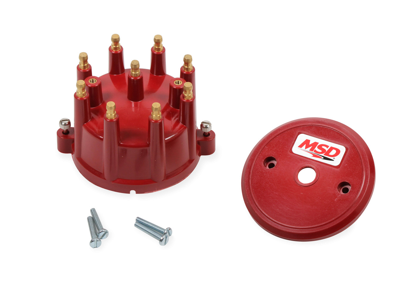 MSD Ignition 84319 Distributor Cap, HEI Style Terminals, Brass Terminals, Screw Down, Red, Non-Vented, MSD Pro-Billet Distributors, Small Block Chevy, Each