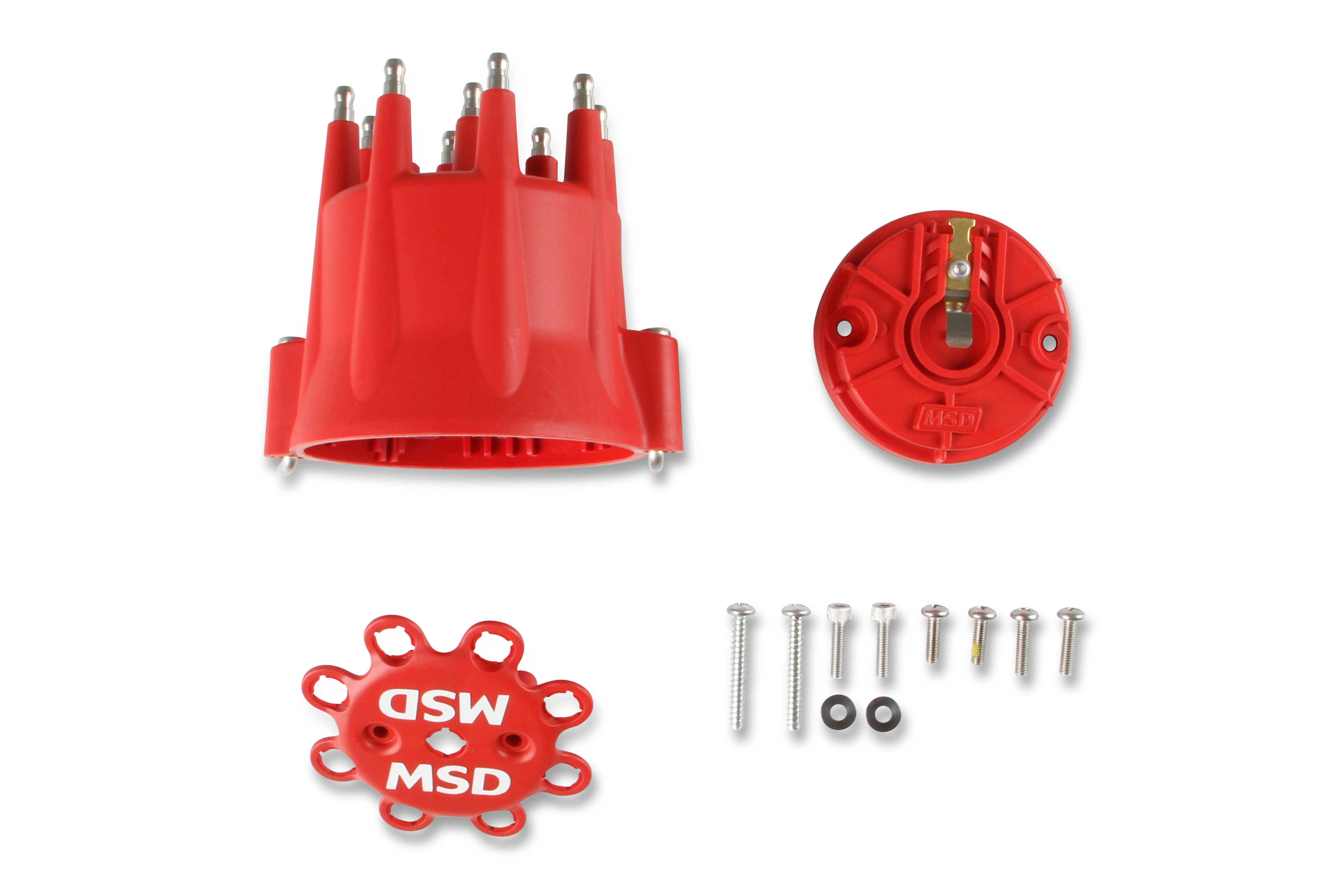MSD Ignition 84335 Cap and Rotor Kit, HEI Style Terminal, Stainless Terminals, Twist Lock, Red, Vented, Race Rotor, MSD Distributors, V8, Kit
