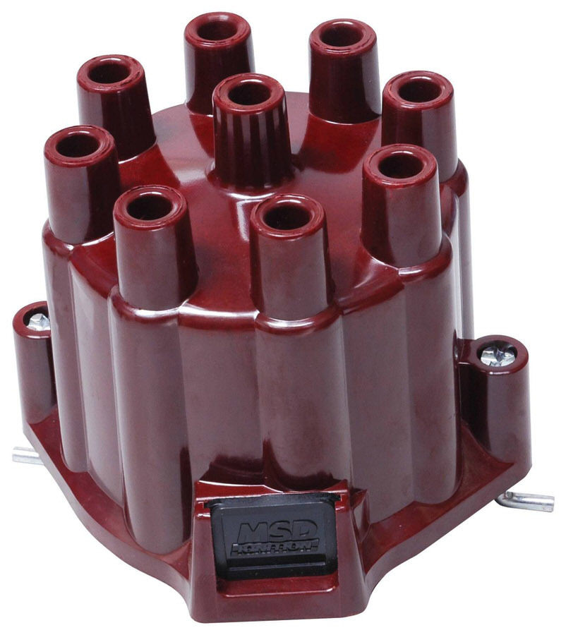 MSD Ignition 8437 Distributor Cap, Socket Style Terminals, Brass Terminals, Twist Lock, Maroon, Non-Vented, Chevy V8, Each