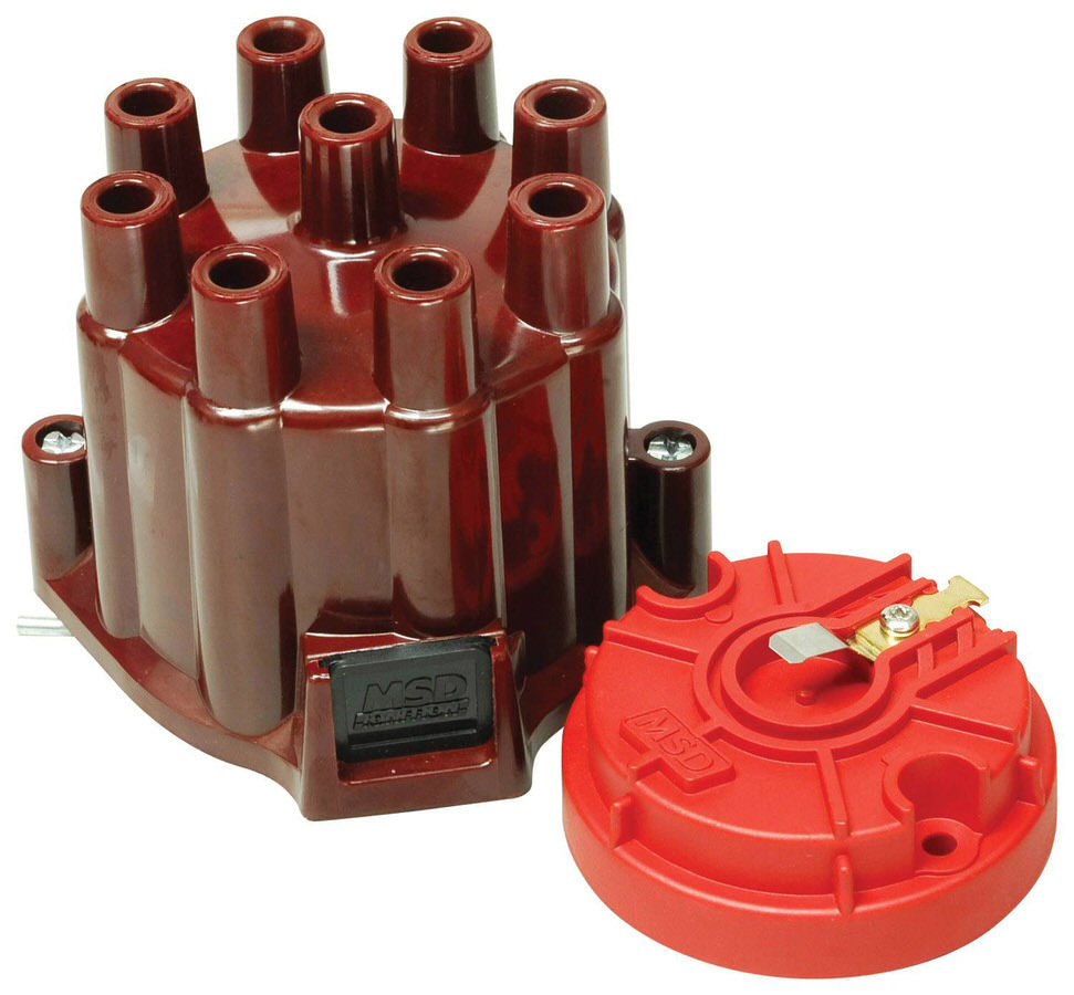 MSD Ignition 8442 Cap and Rotor Kit, Socket Style, Brass Terminals, Twist Lock, Maroon, Non-Vented, GM V8, Kit