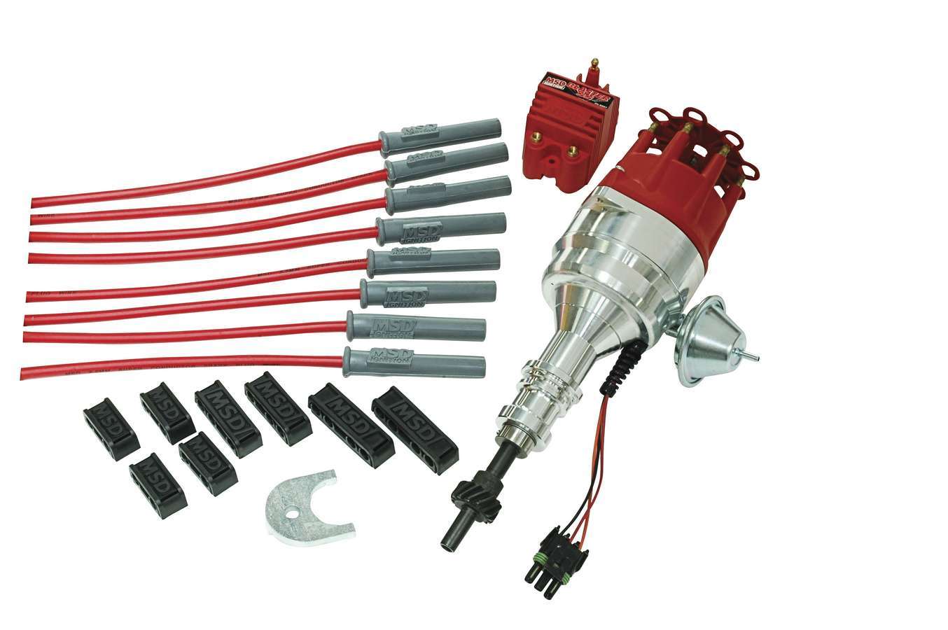 MSD Ignition 84746 Ignition Kit, Crate Ignition Kits, Distributor, Blaster SS Coil, Super Conductor Wires, Wire Dividers, Small Block Ford, Kit