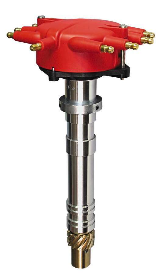 MSD Ignition 8489 Distributor, Pro-Billet, Crank Trigger Pickup, Locked Advance, HEI Style Terminal, Red, Crab Cap, Chevy V8, Each
