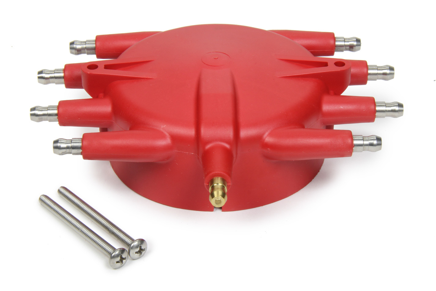 MSD Ignition 8541 Distributor Cap, HEI Style Terminals, Stainless Terminals, Screw Down, Red, Non-Vented, Crab Cap, MSD Pro-Billet, V8, Each