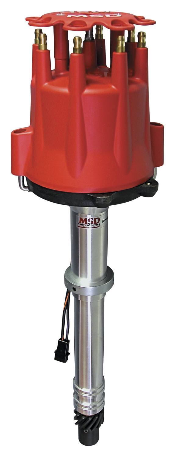 MSD Ignition 8547 Distributor, Pro-Billet, Magnetic Pickup, Mechanical Advance, HEI Style Terminal, Slip Collar, Red, Extra Tall Deck, Chevy V8, Each
