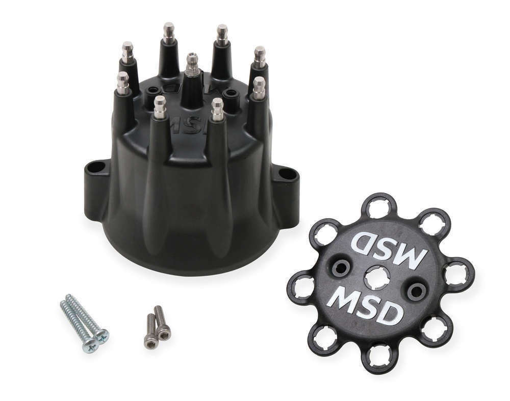 MSD Ignition 85653 Distributor Cap, Marine, HEI Style Terminals, Stainless Terminals, Screw Down, Black, Vented, Chevy V8, Each
