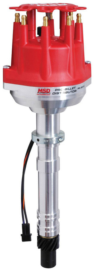 MSD Ignition 8570 Distributor, Pro-Billet, Magnetic Pickup, Mechanical Advance, HEI Style Terminal, Slip Collar, Red, Small Diameter, Chevy V8, Each