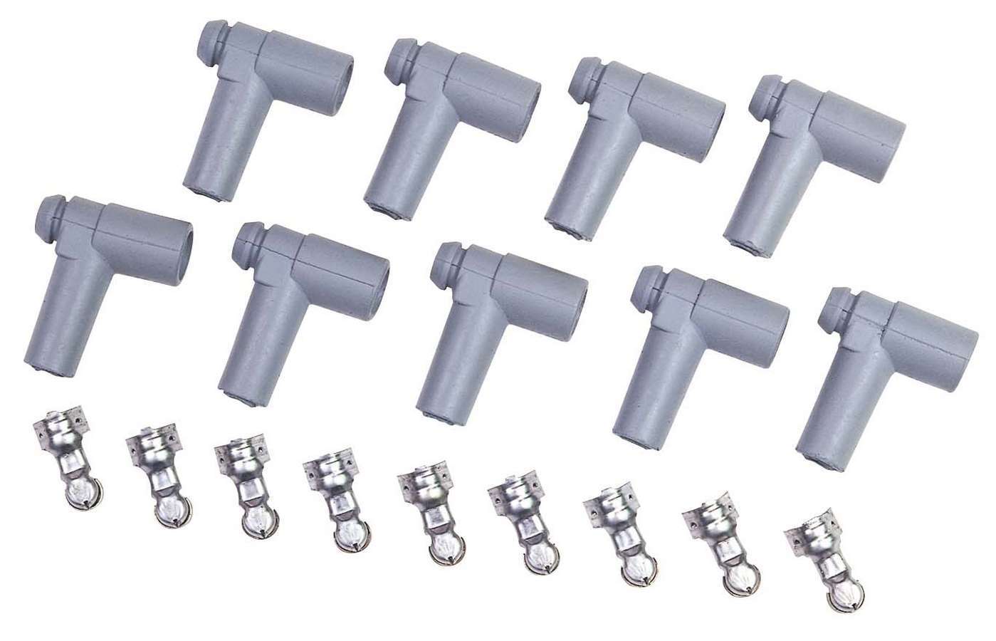 MSD Ignition 8849 Boot / Terminal Kit, Distributor / Coil, 8.5 mm, Gray, 90 Degree, HEI Style Terminal, Set of 9