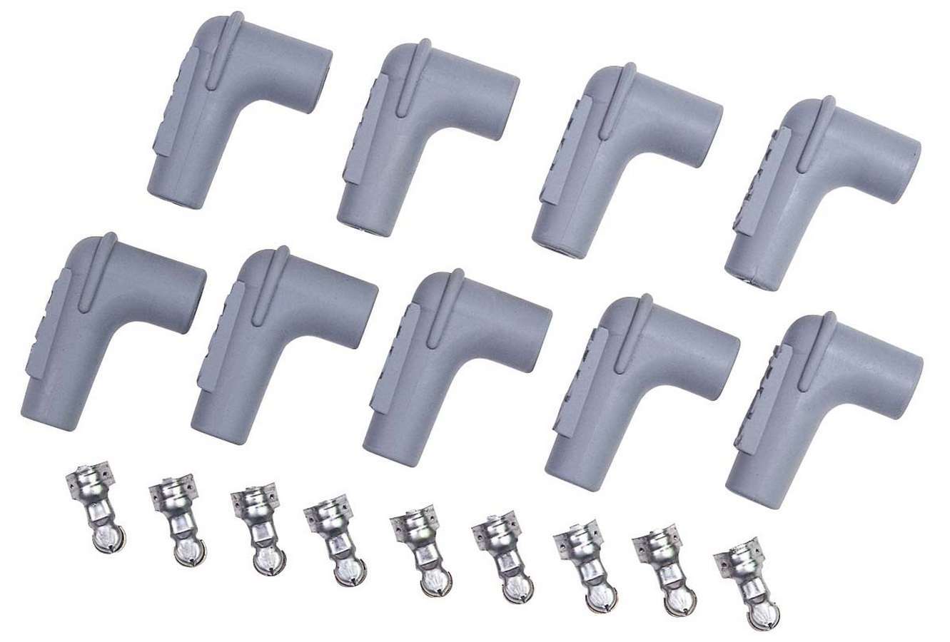 MSD Ignition 8850 Boot / Terminal Kit, Distributor / Coil, 8.5 mm, Gray, 90 Degree, HEI Style Terminal, Set of 9