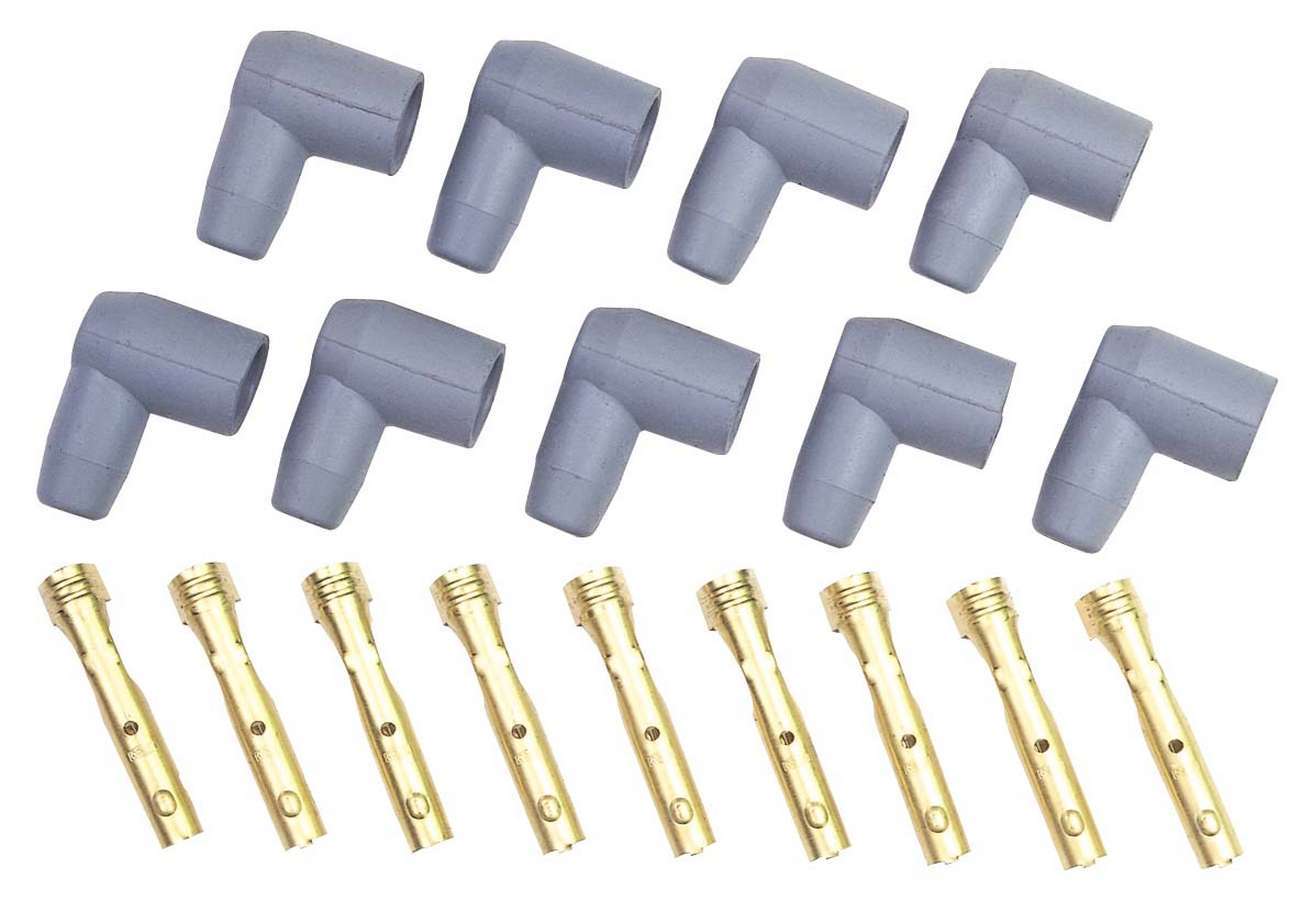 MSD Ignition 8851 Boot / Terminal Kit, Distributor / Coil, 8.5 mm, Gray, 90 Degree, Socket Style, Set of 9